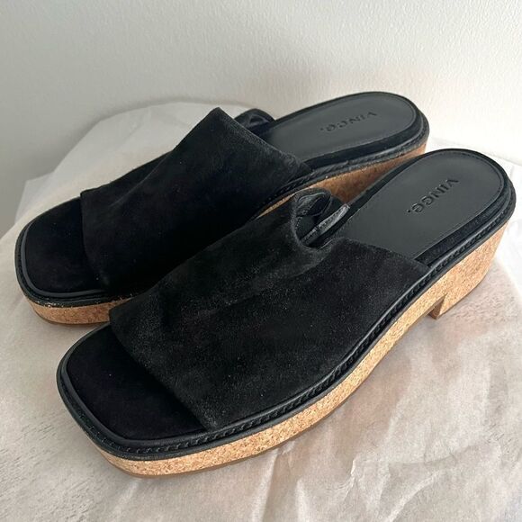 Vince Maddy Black Suede Mules Slides Block Heel Platform Sandals Sz 9.5 M NWOB - Picture 3 of 10